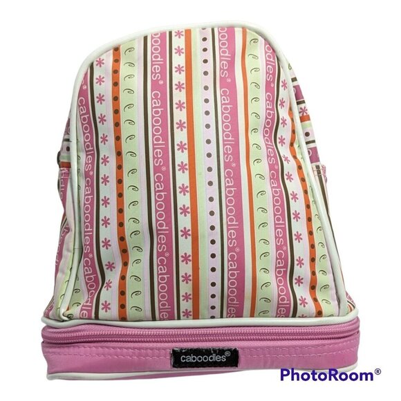 Caboodles Mini Backpack Pink Striped Tote Makeup Organizer Toiletry Mirror Zip - Picture 1 of 7